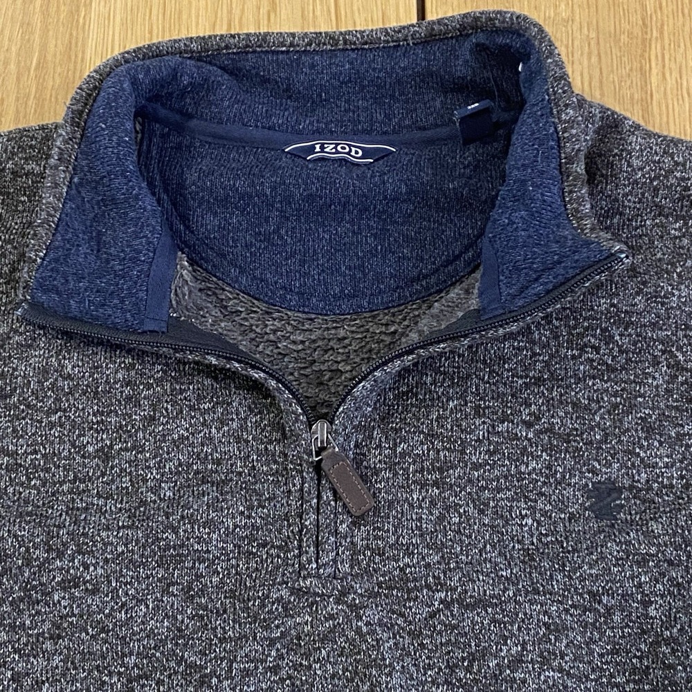 IZOD Men's Quarter Zip Pullover Sweater with Super Soft Feel, Black And Blue 2XL
